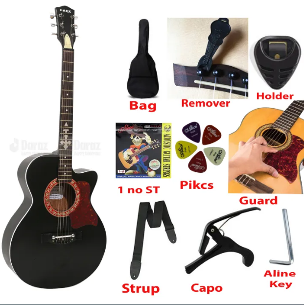 badgeDARK DK-200B Semi Electric Guitar Basswood 6 Strings Folk Acoustic Guitar with Bag Picks